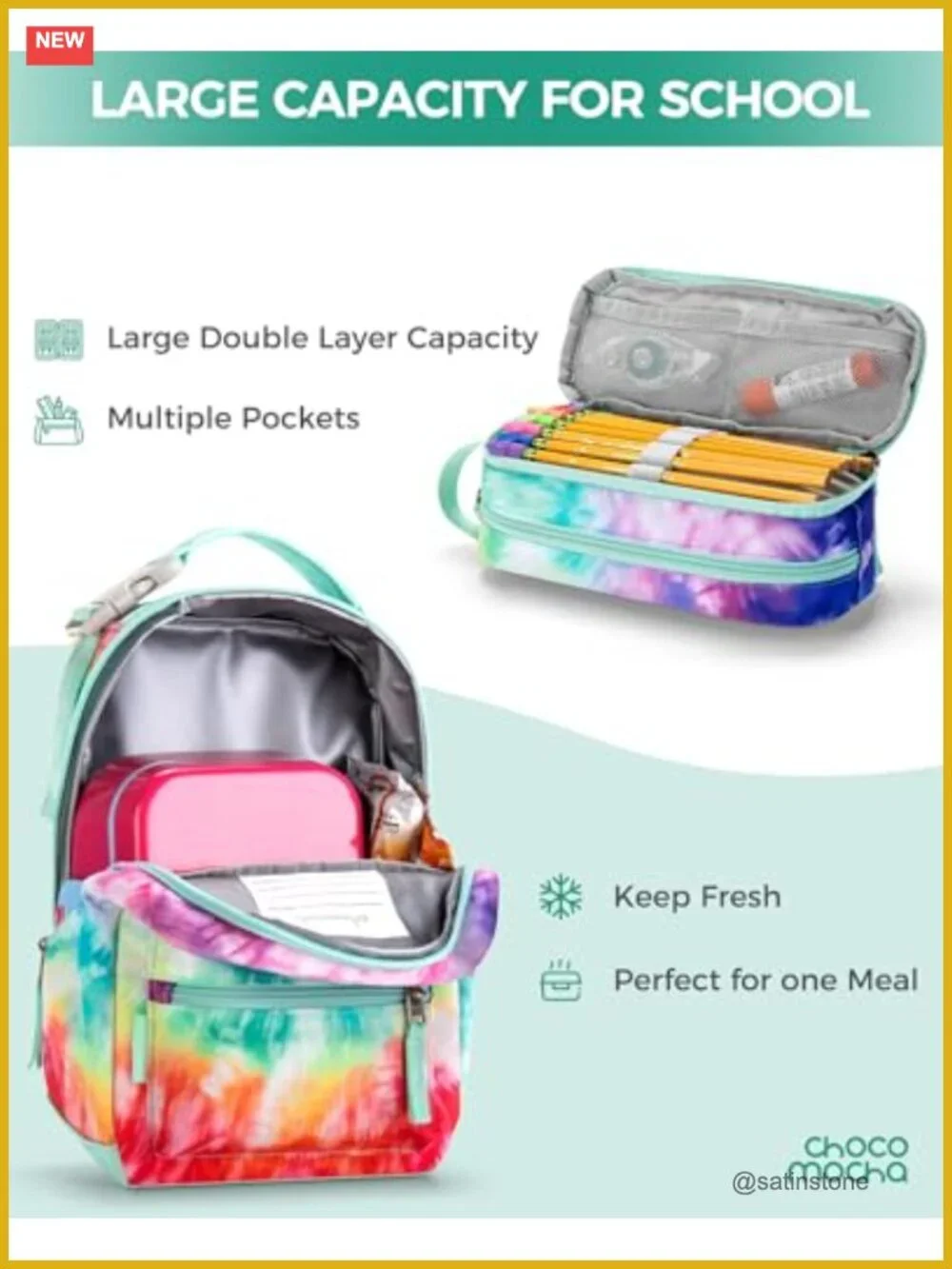 Girls Backpack with Lunch Box Set 18 inch 3 Piece School Bag